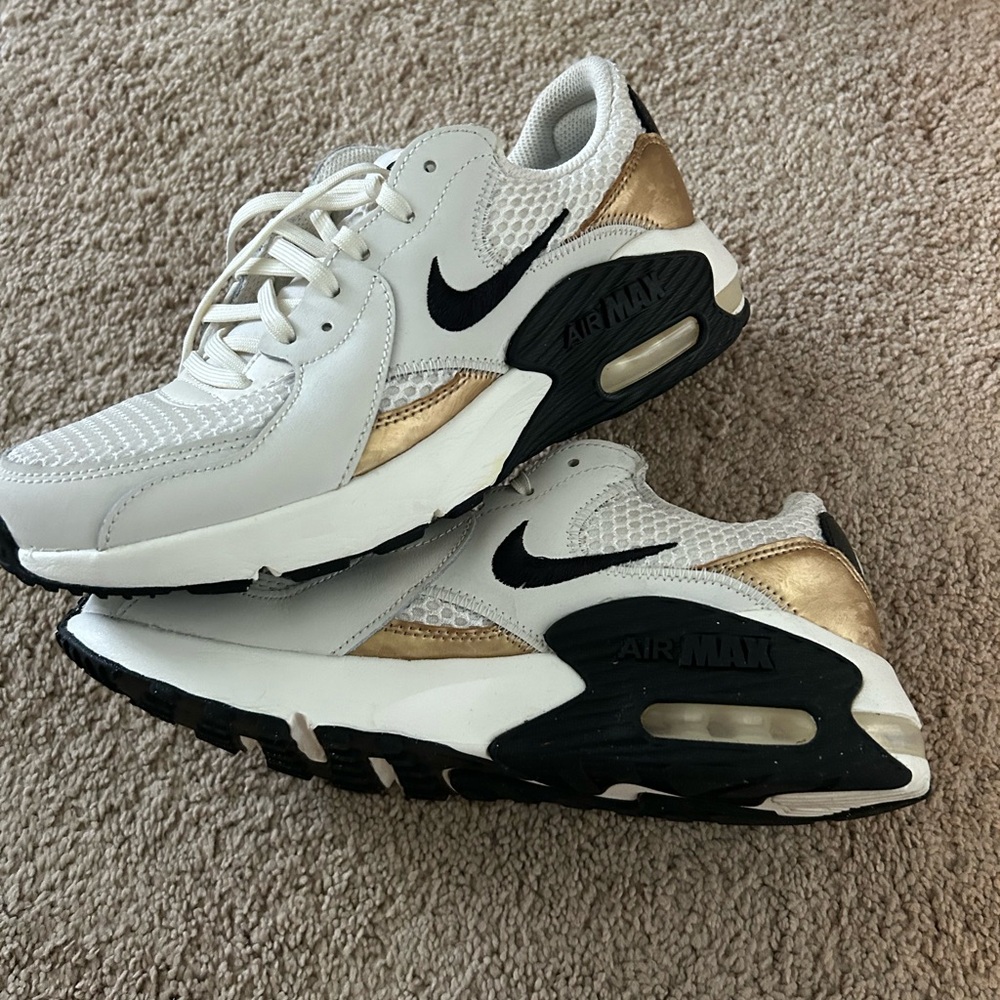 Nike Air Max White and Gold Athletic Shoes